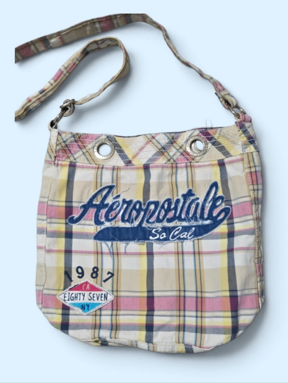 Aeropostale Vintage Y2K-era Yellow and Pink Plaid Crossbody Bag